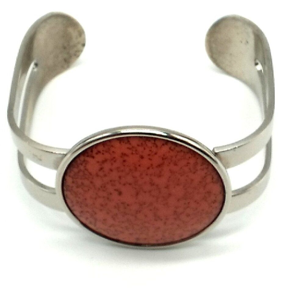 Vintage Celebrity NY Silver-tone Round Coral Color Large Disc Cuff Bracelet